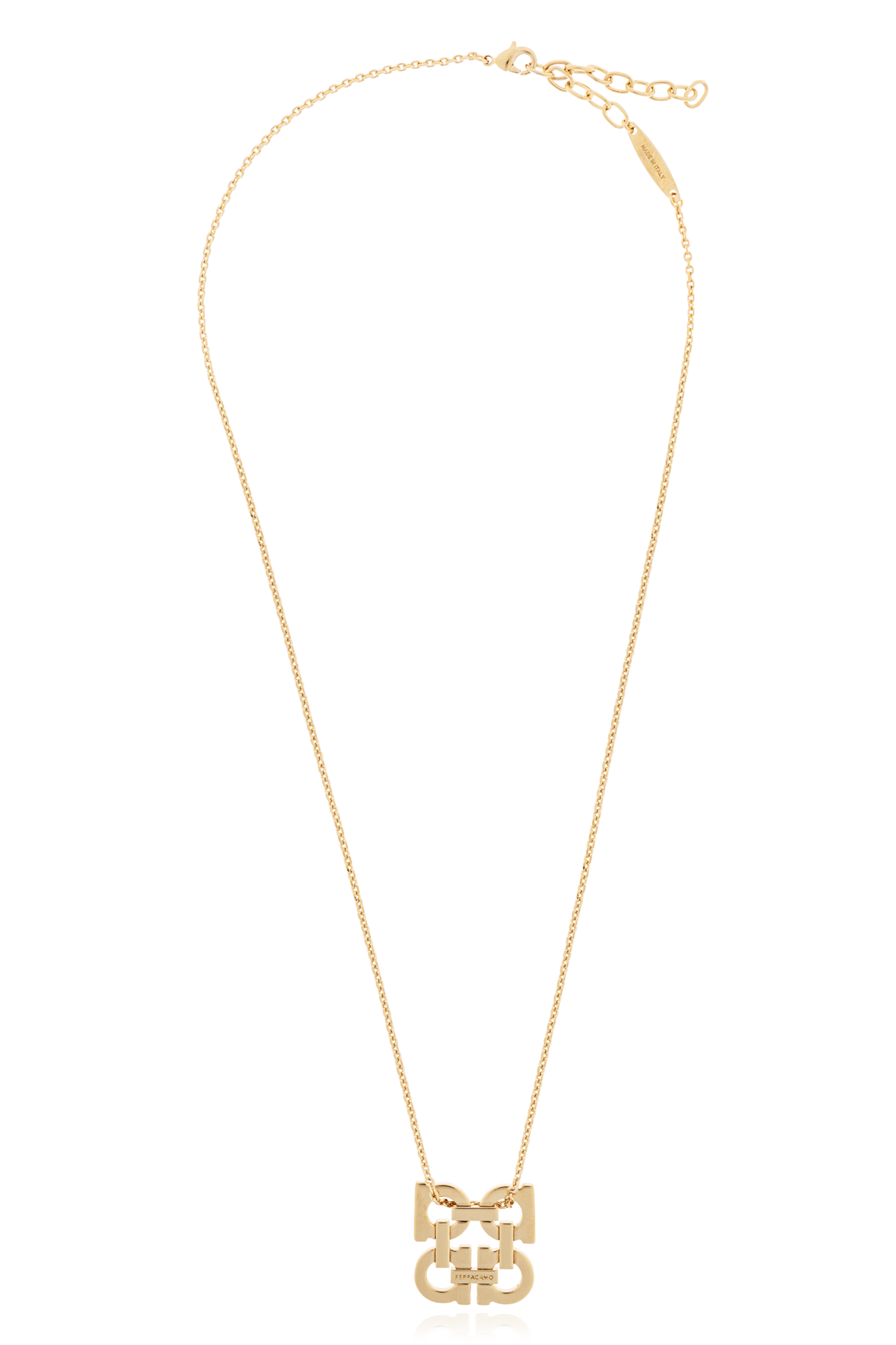 Gold Necklace with a pendant in the shape of a logo